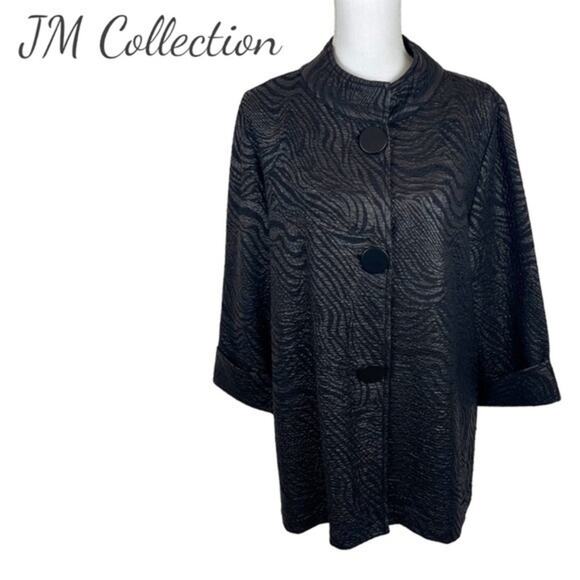 JM Collection Black Metallic Animal Print Party Maximalist Jacket NWOT Size L - Picture 2 of 12